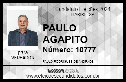 Candidato PAULO AGAPITO 2024 - ITARIRI - Eleições