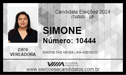 Candidato SIMONE 2024 - ITARIRI - Eleições