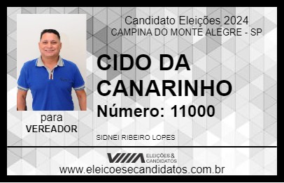 Candidato CIDO DA CANARINHO 2024 - CAMPINA DO MONTE ALEGRE - Eleições