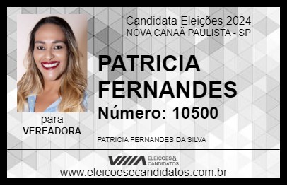 Candidato PATRICIA FERNANDES 2024 - NOVA CANAÃ PAULISTA - Eleições