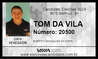 Candidato TOM DA VILA 2024 - SETE BARRAS - Eleições