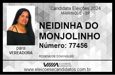 Candidato NEIDINHA DO  MONJOLINHO 2024 - MAIRINQUE - Eleições