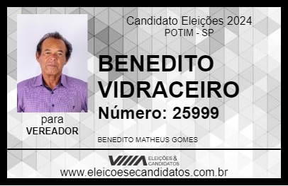 Candidato BENEDITO VIDRACEIRO 2024 - POTIM - Eleições