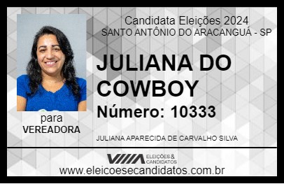 Candidato JULIANA DO COWBOY 2024 - SANTO ANTÔNIO DO ARACANGUÁ - Eleições