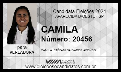 Candidato CAMILA 2024 - APARECIDA D\OESTE - Eleições