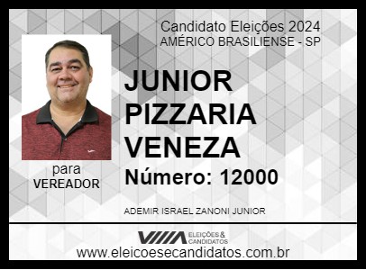 Candidato JUNIOR PIZZARIA VENEZA 2024 - AMÉRICO BRASILIENSE - Eleições