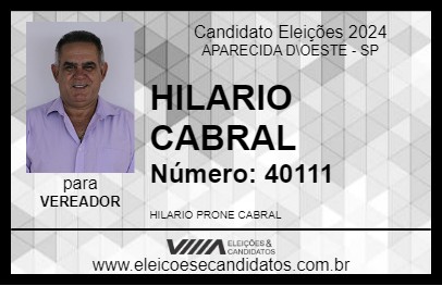 Candidato HILARIO CABRAL 2024 - APARECIDA D\OESTE - Eleições