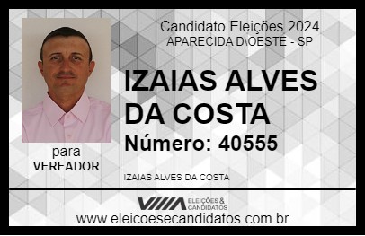 Candidato IZAIAS ALVES DA COSTA 2024 - APARECIDA D\OESTE - Eleições