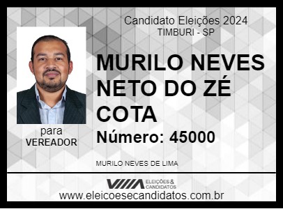 Candidato MURILO NEVES NETO DO ZÉ COTA 2024 - TIMBURI - Eleições