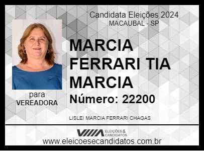 Candidato MARCIA FERRARI  TIA MARCIA 2024 - MACAUBAL - Eleições