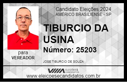 Candidato TIBURCIO DA USINA 2024 - AMÉRICO BRASILIENSE - Eleições