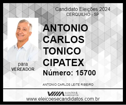 Candidato ANTONIO CARLOS TONICO CIPATEX 2024 - CERQUILHO - Eleições