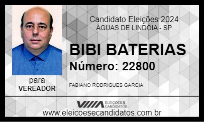 Candidato BIBI BATERIAS 2024 - ÁGUAS DE LINDÓIA - Eleições