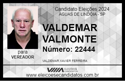 Candidato VALDEMAR VALMONTE 2024 - ÁGUAS DE LINDÓIA - Eleições