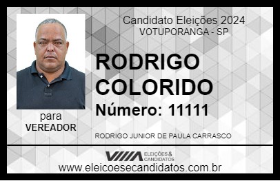 Candidato RODRIGO COLORIDO 2024 - VOTUPORANGA - Eleições