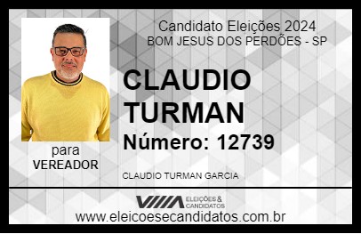 Candidato CLAUDIO TURMAN 2024 - BOM JESUS DOS PERDÕES - Eleições