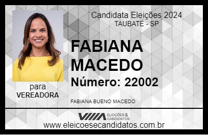 Candidato FABIANA MACEDO 2024 - TAUBATÉ - Eleições