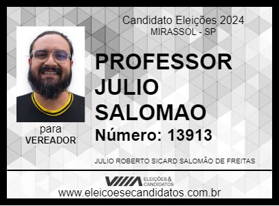 Candidato PROFESSOR JULIO SALOMAO 2024 - MIRASSOL - Eleições