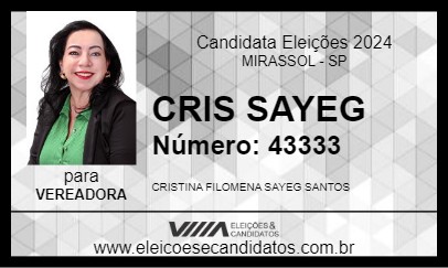 Candidato CRIS SAYEG 2024 - MIRASSOL - Eleições