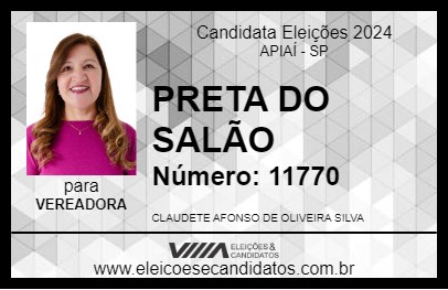 Candidato PRETA DO SALÃO 2024 - APIAÍ - Eleições