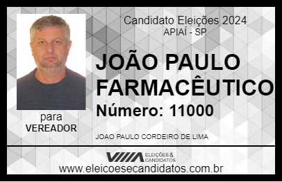 Candidato JOÃO PAULO FARMACÊUTICO 2024 - APIAÍ - Eleições