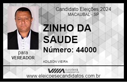 Candidato ZINHO DA SAUDE 2024 - MACAUBAL - Eleições