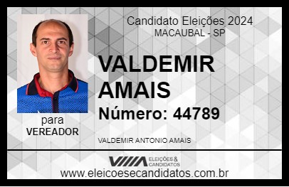 Candidato VALDEMIR AMAIS 2024 - MACAUBAL - Eleições