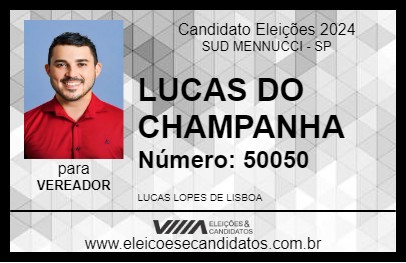 Candidato LUCAS DO CHAMPANHA 2024 - SUD MENNUCCI - Eleições