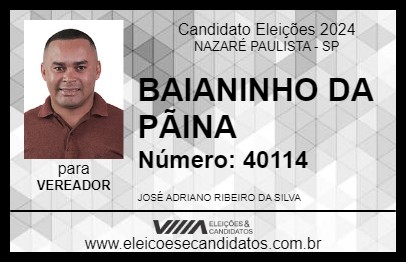 Candidato BAIANINHO DA PÃINA 2024 - NAZARÉ PAULISTA - Eleições