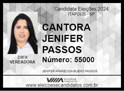 Candidato CANTORA JENIFER PASSOS 2024 - ITÁPOLIS - Eleições