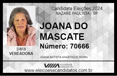 Candidato JOANA DO MASCATE 2024 - NAZARÉ PAULISTA - Eleições