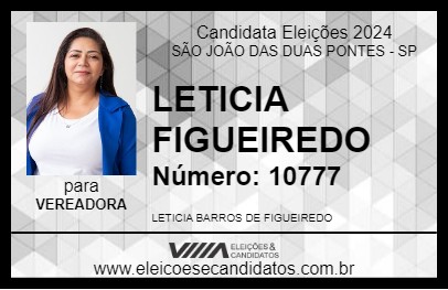 Candidato LETICIA FIGUEIREDO 2024 - SÃO JOÃO DAS DUAS PONTES - Eleições