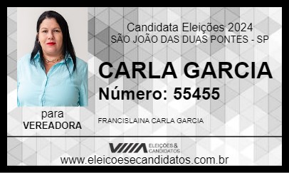 Candidato CARLA GARCIA 2024 - SÃO JOÃO DAS DUAS PONTES - Eleições