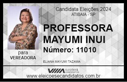 Candidato PROFESSORA MAYUMI INUI 2024 - ATIBAIA - Eleições