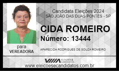 Candidato CIDA ROMEIRO 2024 - SÃO JOÃO DAS DUAS PONTES - Eleições