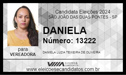 Candidato DANIELA 2024 - SÃO JOÃO DAS DUAS PONTES - Eleições