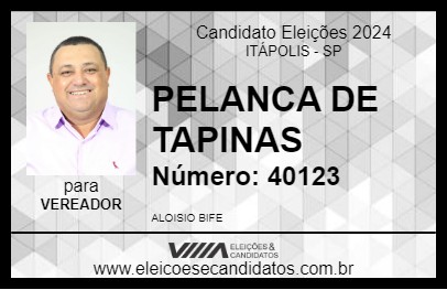 Candidato PELANCA DE TAPINAS 2024 - ITÁPOLIS - Eleições