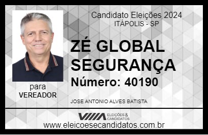 Candidato ZÉ GLOBAL SEGURANÇA 2024 - ITÁPOLIS - Eleições