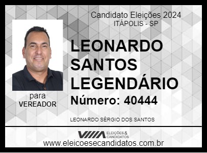 Candidato LEONARDO SANTOS LEGENDÁRIO 2024 - ITÁPOLIS - Eleições