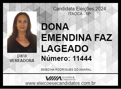 Candidato DONA EMEDINA FAZENDA LAGEADO 2024 - ITAOCA - Eleições