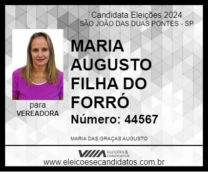 Candidato MARIA AUGUSTO FILHA DO FORRÓ 2024 - SÃO JOÃO DAS DUAS PONTES - Eleições