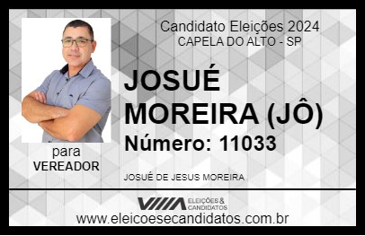 Candidato JOSUÉ MOREIRA (JÔ) 2024 - CAPELA DO ALTO - Eleições