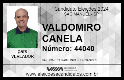 Candidato VALDOMIRO CANELA 2024 - SÃO MANUEL - Eleições