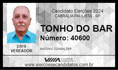 Candidato TONHO DO BAR 2024 - CABRÁLIA PAULISTA - Eleições