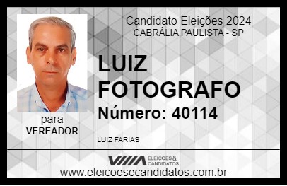 Candidato LUIZ FOTOGRAFO 2024 - CABRÁLIA PAULISTA - Eleições