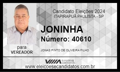 Candidato JONINHA 2024 - ITAPIRAPUÃ PAULISTA - Eleições