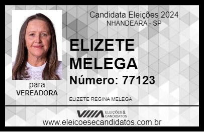 Candidato ELIZETE MELEGA 2024 - NHANDEARA - Eleições