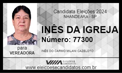 Candidato INÊS DA IGREJA 2024 - NHANDEARA - Eleições