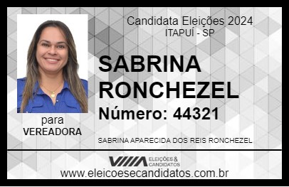 Candidato SABRINA RONCHEZEL 2024 - ITAPUÍ - Eleições