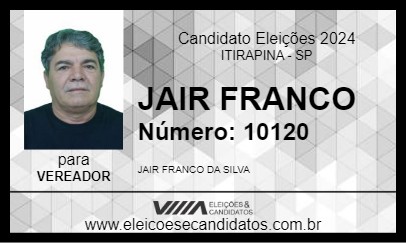 Candidato JAIR FRANCO 2024 - ITIRAPINA - Eleições